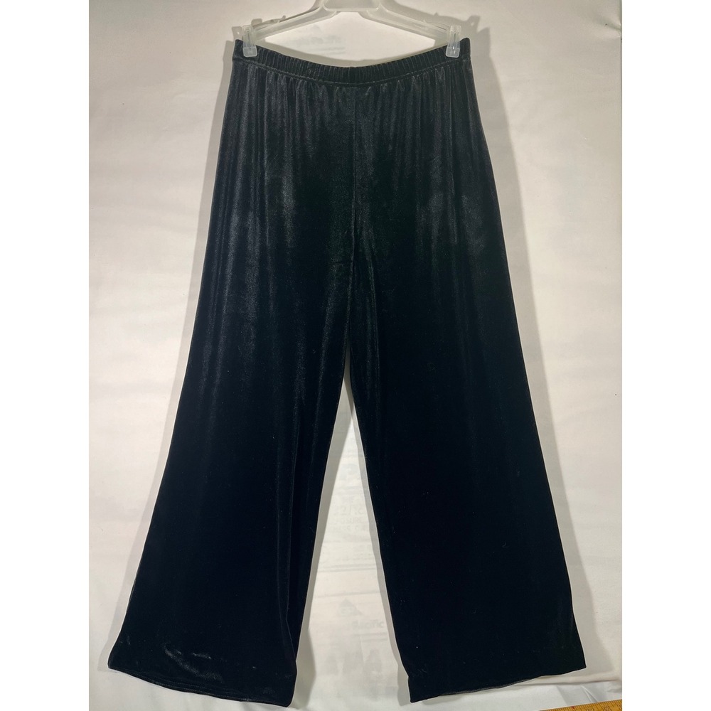 Quaker Factory Velvet Palazzo Dress Pants Wide Leg Stretchy Lounge Black Size PL